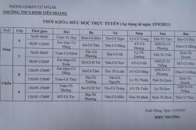 THỜI KHÓA BIỂU HỌC TRỰC TUYẾN BẮT ĐẦU TỪ NGÀY 15/09