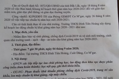 Kế hoạch chuẩn bị cho ngày khai giảng năm học mới