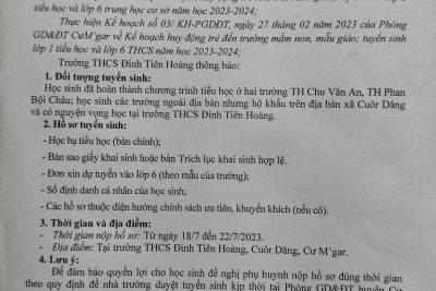 Thông báo tuyển sinh lớp 6 năm học 2023-2024